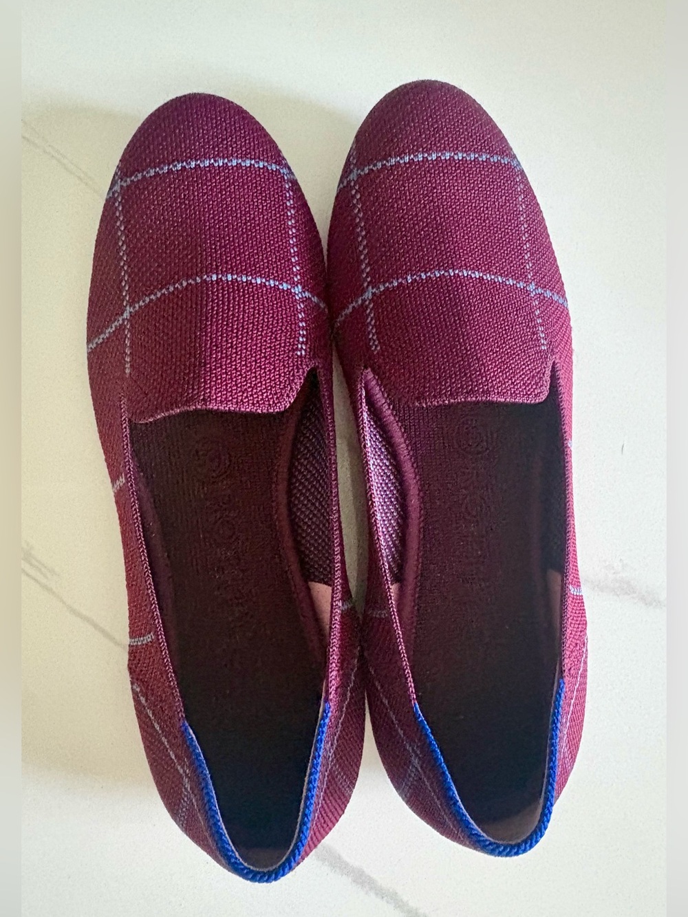 Rothy’s -The Loafer Burgundy Grid Plaid Knit Slip On Flats Shoes Size 7.5 - Picture 9 of 9